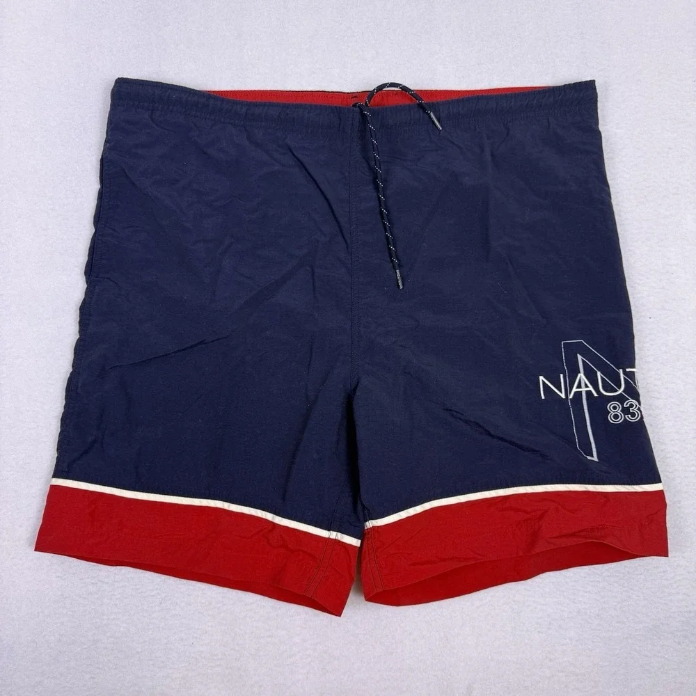 Nautica Men's Swim Trunks Size M Navy Blue‎ Red N 83 Graphic Board Shorts